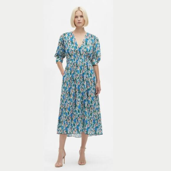 GANNI Floral Azure Midi Dress Large Blue NEW - Picture 1 of 11